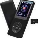 MP3 Player 64GB with Speaker Earphone Portable HiFi Lossless Sound MP3 Mini Music Player Voice Recorder E-Book HD Screen 1.8 inch Black Support up to 128GB