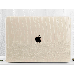 Crocodile Print Beige Personalisation Leather MacBook Case, Cover For MacBook M3 Pro 14 M3 Air 13 A3113, A2338, A2337 Pro 15 16 Case