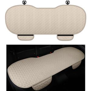 Car Back Seat Cover, Non-Slip & Breathable Bench Seat Cover with Side Pockets for Car Storage & Protecting Interiors, Universal All-Season Seats Back Protector for Most Cars (Rear Seat Cover/ Biege)