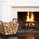 Firewood Rack for Indoor Outdoor Usage, Trapezoid Firewood Holder with 2 Hanging Hooks, Heavy Duty Wood Rack for Outdoor Patio, Black