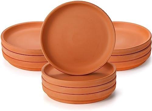 Suwimut 10 Pack Terracotta Pot Plant Saucer, 6 Inch Round Terra Cotta Planter Saucers for 5 Inch 5.5 Inch 6 Inch Flower Pot with Drainage Hole, Small Clay Planter Drip Trays for Indoor, Outdoor Plants