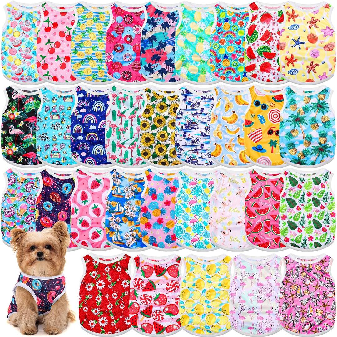 32 Pack Summer Hawaiian Dog Shirts for Small Dogs T-Shirts Pet Shirt Doggie Vest Puppy Clothes Flamingo Top Sleeveless Apparel for Cats(L)