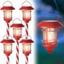 Dynaming 6 Pack Dual Use Solar Christmas Path Lights Outdoor, Hanging Lantern Solar Garden Light with Edison Bulb, Xmas Pathway Markers, Auto On/Off Candy Cane Lights for Patio Yard Walkway Driveway (Red & White)