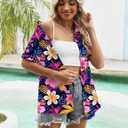 LOMON Women's Summer Hawaiian Shirts Floral Short Sleeve Button Down Shirts Hawaii Tropical Beach Tops Outfits (S)