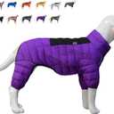 Purple Dog Warm Jacket, Zippered Adjustable Outdoor Snow Jacket - Waterproof, Windproof, Reflective - Small to XXXXL (4XL (24inch Back))