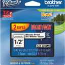 Brother Genuine P-Touch, TZe-231 2 Pack Tape (TZE2312PK) (0.47) x 26.2 ft. (8m) Laminated P-Touch Tape, Black on White (Pack of 2)