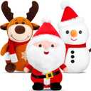 Threan 3 Pieces Christmas Plush Toys Santa Claus Plush Doll Reindeer Stuffed Animal Snowman Christmas Stuffed Animal Set for Boys and Girls Xmas Decorations Home Office Car Ornament, 9 Inch