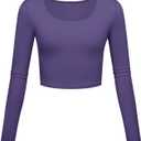 Lightweight Yoga Crop Tops Slim Fit Long Sleeve Workout Shirts for Women (Purple, M)