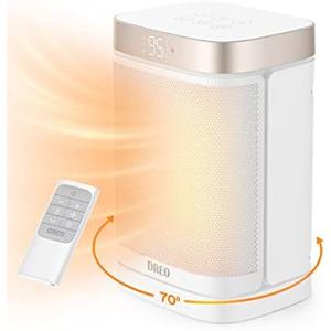 Dreo Atom One Space Heater with Remote, 70°Oscillating Electric Heaters with Digital Thermostat, 1500W PTC Ceramic Heater, 12h Timer, Quiet Safety Heating, Portable Heater for Home Office