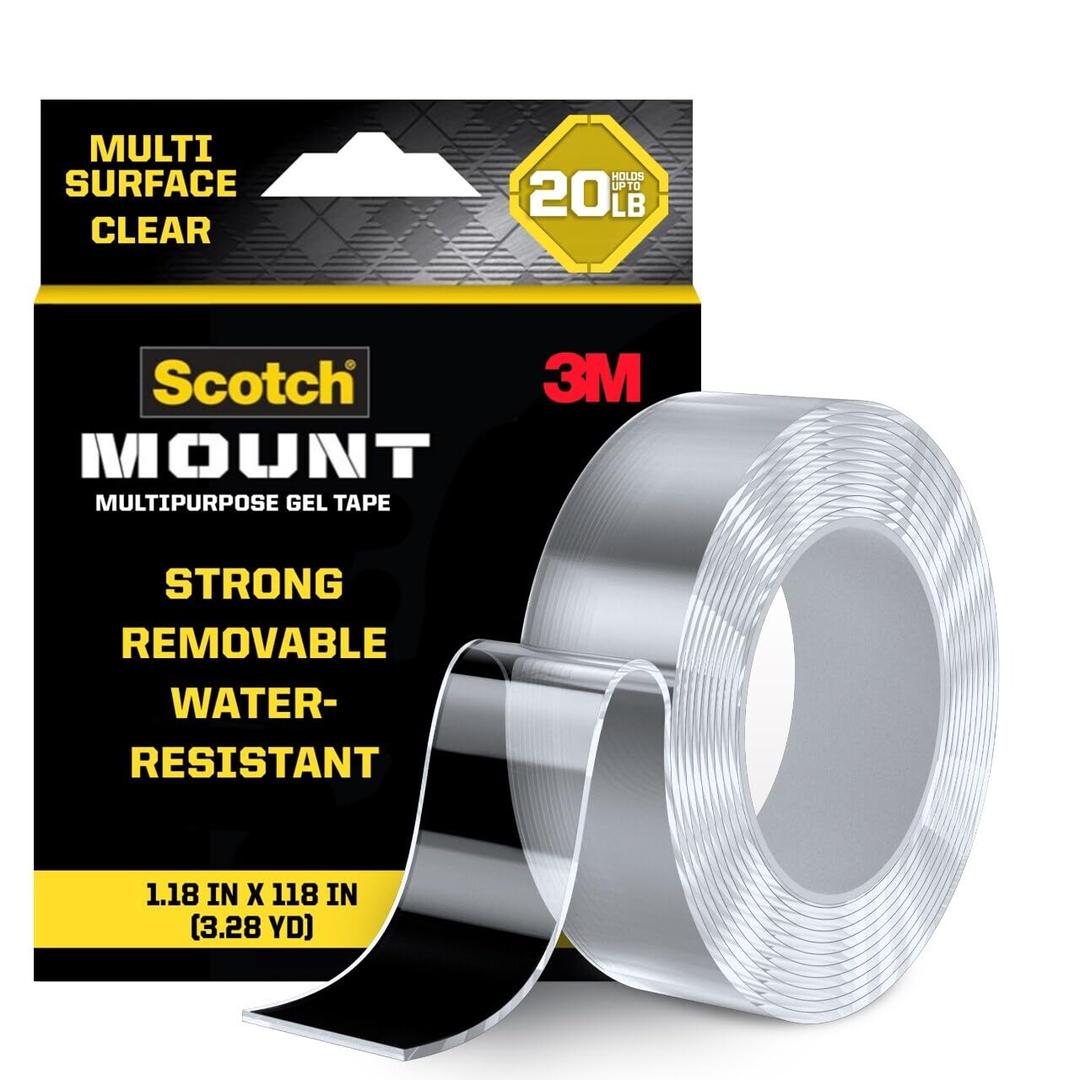 Scotch-Mount Multi-Purpose Gel Tape, Double-Sided Tape for Heavy Duty Applications, Removable Mounting Tape, Nano Tape, Water-Resistant Clear Mounting Tape, Holds up to 20 lbs, 1-Pack