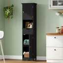 ChooChoo 67" Tall Bathroom Storage Cabinet, Narrow Bathroom Cabinet with 2 Doors and 1 Drawers, Freestanding Cupboard Floor Cabinet with Adjustable Shelves for Living Room, Kitchen, Black, 15.7"W 11.8"D 67"H