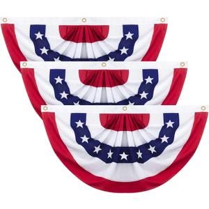 3x6 Ft American Pleated Fan Flag Decoration, Patriotic Half Fan Bunting flag Banner for 4th of July, Memorial Day & Independence Day, Indoor Outdoor Window Garden Fence balcony Porch Yard Decor(3PCS)