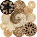 11 Pcs Boho Hanging Wall Basket Decor Handmade Woven Basket Wall Decorative Boho Wicker Baskets Placemats Round Farmhouse Bulrush Art for Rustic Home Decorations Christmas Gift(Rustic)