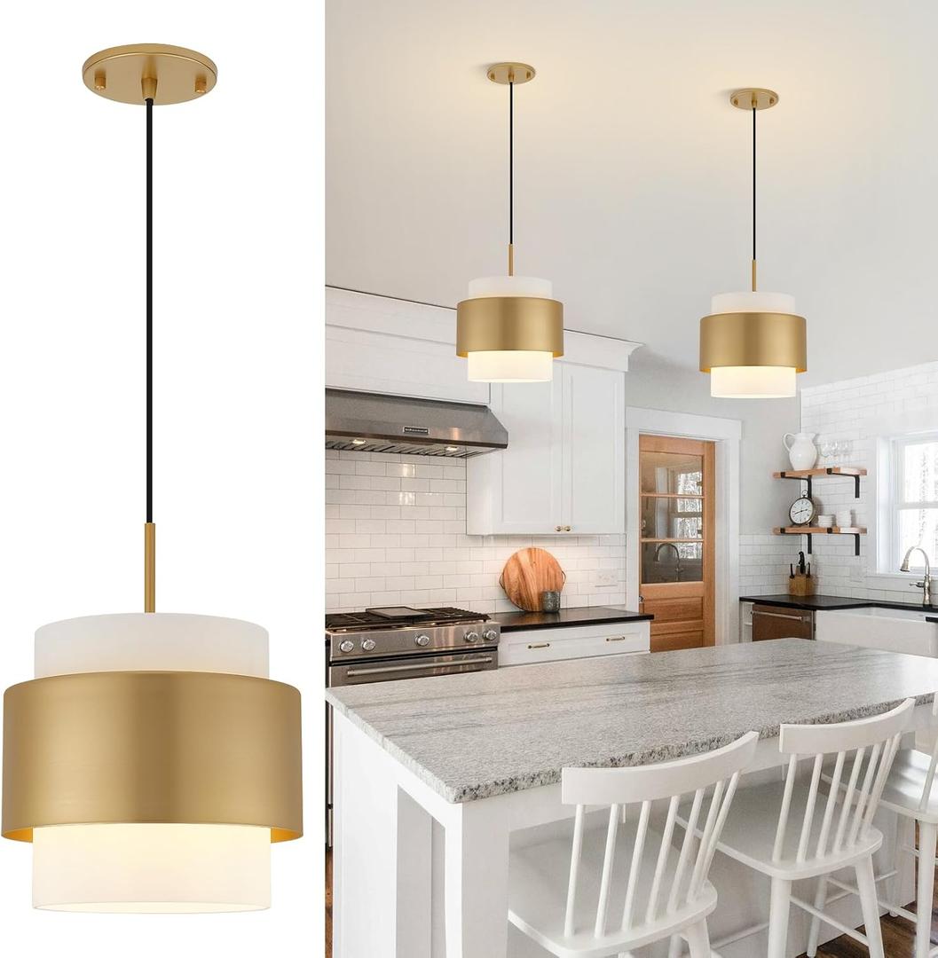 9.8" Pendant Lights Kitchen Island, Farmhouse Pendant Lighting with Milky White Glass Lampshade, Industrial Hanging Pendant Lights Fixture for Kitchen Island Dining Room Hallway
