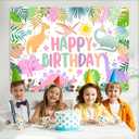 Mocsicka Dinosaur Birthday Backdrop - Cartoon Girl Birthday Background Party Decor - World Banner Theme Party Supplies for Kids, 7x5ft, Multi