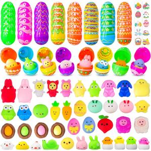 Garma 40pcs Easter Filled Eggs with 40pcs Mochi Squishies Toys and 40pcs Kawaii Tattoos Basket Egg Stuffers Stress Relief Toys for Kids Easter Egg Hunt Fillers, Party Favor, Classroom Prize Supplies