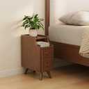 Small Nightstand with Drawers, Solid Wood Bedside Table, Narrow Walnut Nightstand for Bedroom (15.74''D*7.87''W*19.68''H)