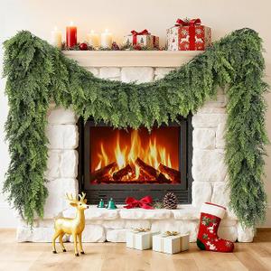 Cedar Garland 9 Ft Christmas Garland Real Touch Garland Artificial Realistic Greenery Cypress Pine Garlands for Mantle, Fireplace, Stairs, Table, Doorframe Vintage Outdoor Indoor Christmas Decorations