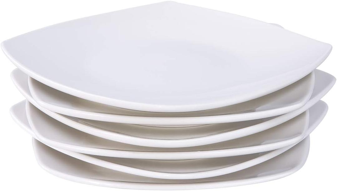Sweese Porcelain 7 Inch Square Dessert Plates Set of 6 - White Salad Plates, Appetizer Plates, Small Plates - Dishwasher, Microwave, Oven Safe, Smooth Glaze, Scratch Resistant 