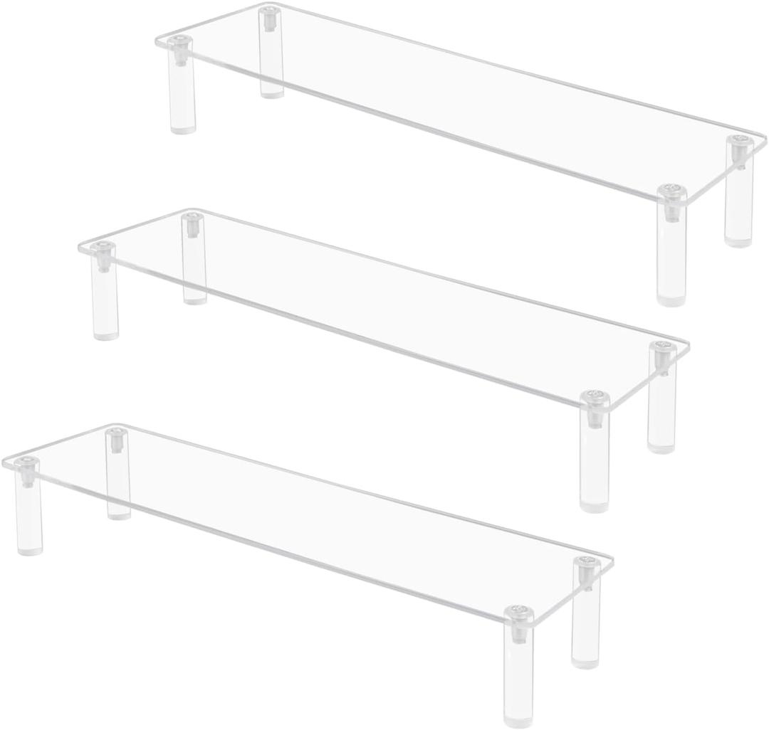 3 Pack Acrylic Shelves Clear Display Stand Riser Dessert Stands Perfume Stand Organizer Acrylic Stands for Display Food( 11.81"3.15"1.97", 1 Tier )