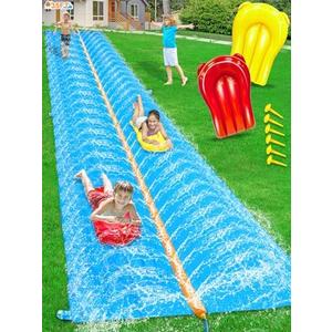 35Ft Huge Slip and Water Slide with Sprinkler, Heavy Duty Lawn Waterslide for Kids Adults, Extra Long Double Lane Water Toys n Slides with 2 Bodyboards Backyard Lawn Summer Outdoor Water Toys