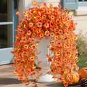 Homsunny Artificial Fall Flowers for Outdoors Fake Flowers UV Resistant 2PCS Fall Mums Flowers for Home Patio Balcony Yard Porch, Orange and Sunset Red, Set of 2