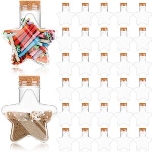 Yinkin 30 Pcs 5.5 oz Star Sand Art Bottles Plastic Clear Sand Bottles with Lids Candy Jars for DIY Craft Party Decoration(Cork Lid)