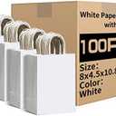 RACETOP White Paper Bags with Handles Bulk 8"x4.5"x10.8" 100Pcs Gift Bags Medium Size, White Gift Bags with Handles, Gift Bag Bulk for Retail, Party, Shopping, Merchandise