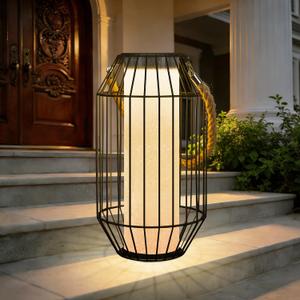 pearlstar Solar Lanterns Outdoor Waterproof Dual Charging (USB/Solar) Hanging Lantern Large Metal Floor Lamp for Patio Table Outside Porch Yard Garden Pool Decor