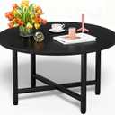 FAMIDGE Round Coffee Table, Small Coffee Tables for Living Room, Black Coffee Table with Metal Frame, Floor Table Desk for Sitting on The Floor, Home, Office, Farmhouse, Black (23.6" D x 17.7" H)