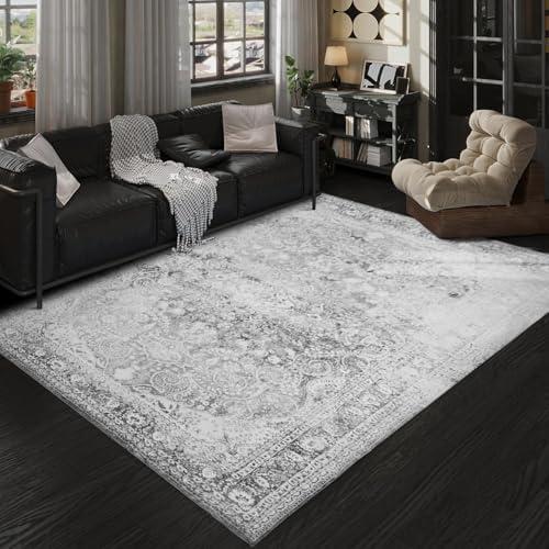 Area Rugs 5x7 for Living Room - Machine Washable Vintage Soft Bedroom Rugs with Rubber Backing - Oriental Large Indoor Floor Carpet for Dining Room Under Table Home Office (Black)