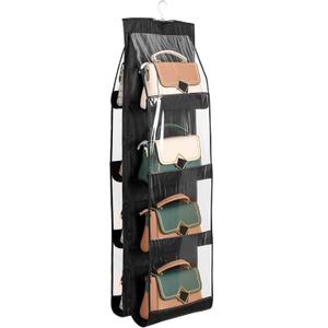 Handbag Purse Organizer, 8 Pockets, Upgrade Dust Proof Purse Organizer Closet, Wardrobe Closet Organizer, Washable Handbag Organizer for Women Handbags Purse (Black 8 Pockets)