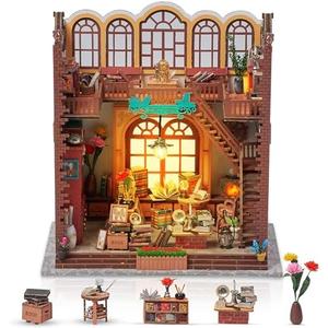 Prextex DIY Christmas Book Nook - 232 Building Pieces - Full Miniature Dollhouse Set with AAA Battery (Not Included) Operated Lights - Complete Toolkit Included - Ideal Holiday Decor for Ages 10+
