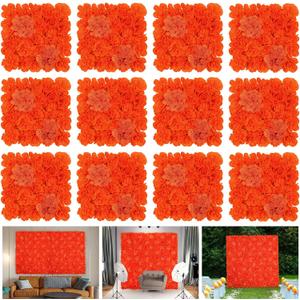 Artificial Flower Wall Panels - 12-Piece Set of 15x15 Inch Silk Roses Floral Backdrop Ideal for Wedding Celebrations, Festive Party Background and Elegant Home Decor -Orange Artificial Flower Wall Panels - 12-Piece Set of 15x15 Inch Silk Roses Floral Backdrop Ideal for Wedding Celebrations, Festive Party Background and Elegant Home Decor -Orange