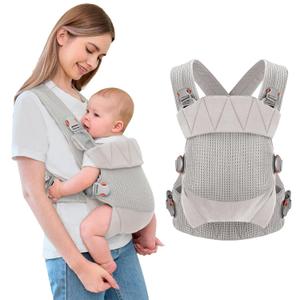 Breathable Mesh Baby Carrier, Ergonomic Design Baby Wraps Carrier with Head Support and Adjustable Sling for Newborns to Toddlers, Infant Carrier Baby Gift,for Babies 7 to 45 lbs (Gray)