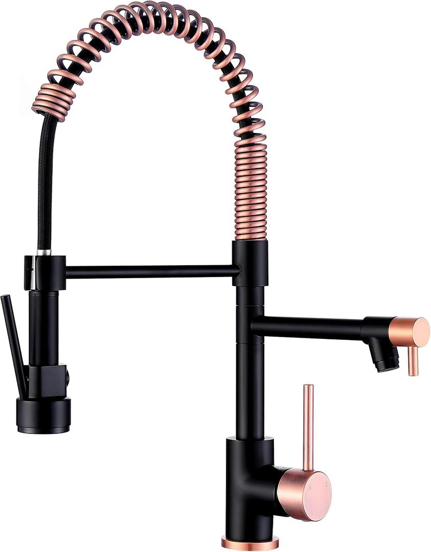 Avola Copper & Black Spring High Arc Kitchen Faucet,Stainless Steel Pull Down Sprayer Faucets,Kitchen Sink Faucet Single Handle Spring Two Nozzles Faucets, Suitable for RV, Bar & Laundry