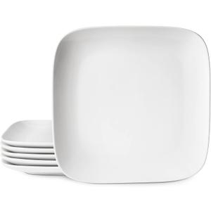 DOWAN 10.6" Square Dinner Plates Set of 6 - White Ceramic Plates for Dinner, Salad, Appetizer & Dessert, Microwave, Oven, Dishwasher Safe - Perfect for Party, Wedding, Birthday, Mother's Day Gifts