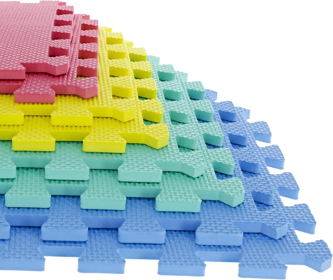 3 x Interlocking Floor Mats - 8-Piece Nontoxic Exercise Mat or Play Mat for Toddlers, Babies or Kids - Foam Padding for Home Gym by Stalwart (Multicolor)