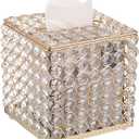 Sumnacon Crystal Square Tissue Box Cover - Sparkling Glass Cube Tissue Box Holder, Decorative Facial Tissue Holder for Bedroom Bathroom Vanity Dresser Night Stand Table Office Home Decor, Gold
