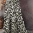 Happy Sailed Womens Floral Print Boho Maxi Skirt Elastic High Waist Pleated Ruffle Flowy Long Skirts S-XL (L)