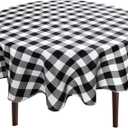 Hiasan Checkered Round Tablecloth 50 Inch - Waterproof Stain and Wrinkle Resistant Washable Fabric Table Cloth for Dining Room Party Outdoor Picnic, Black and White