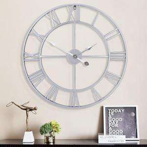 1st owned Large Wall Clock Metal Retro Roman Numeral Clock, Modern Round Wall Clocks Almost Silent, Easy to Read for Living Room/Home/Kitchen/Bedroom/Office/School Decor (Silver, 32 Inch)