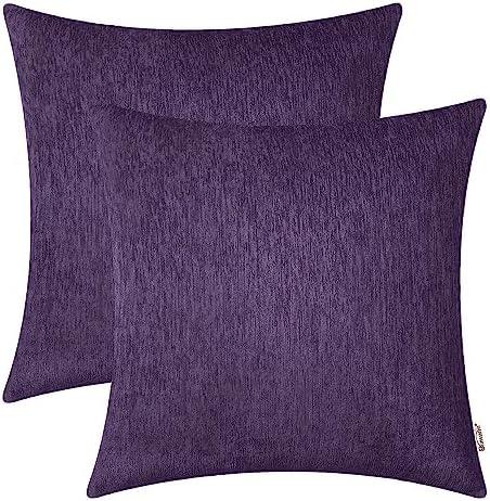 BRAWARM Chenille Throw Pillow Covers 22x22 Inches - Purple Chenille Pillow Covers Pack of 2, Solid Dyed Soft Chenille Pillow Cases for Couch Sofa Bed Home Decoration