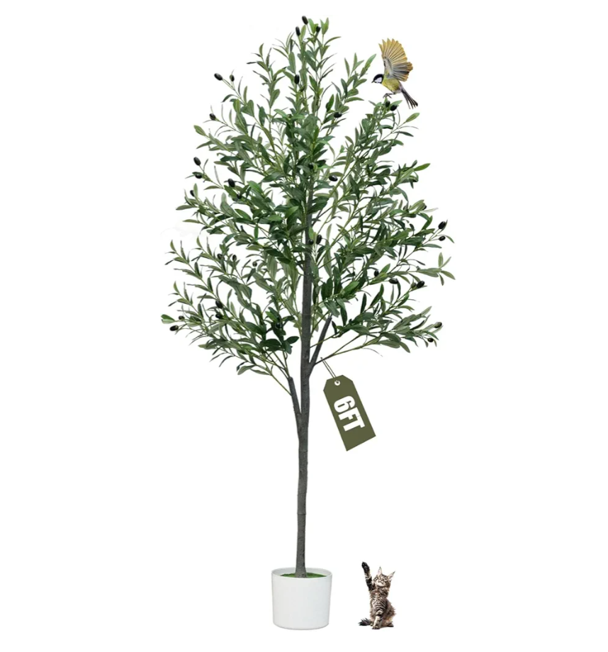 6FT Artificial Olive Tree,Artificial Plants Indoor,Faux Olive Tree Indoor with Natural Wood Trunk and Realistic Leaves and Fruits for Home Office Decor Thanksgiving Gift