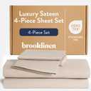 Brooklinen Luxury Sateen 4 Piece Sheet Set -100% Cotton Bed Sheets, Soft & Durable California King Size Sheets Set in Pebble, Oeko-TEX Certified Bedding Set,1 Fitted Sheet,1 Flat Sheet,2 Pillowcases