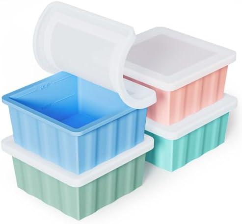 Silicone Freezer Tray for Soup Ice Cubes: 2-Cup Freezing Trays with Lid for Meal Prep - 3Pack Silicon Soup Portion Freeze Tray Make Stock Souped Ice Cube