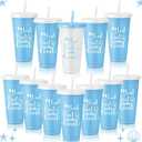 Domensi 12 Pcs Last Toast on The Coast Bachelorette Party 24 oz Plastic Cups with Lids and Straws Blue Coastal Bachelorette Cold Beverage Drinking Cup for Beach Wedding Bridal Shower