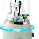 Toothbrush Holders for Bathrooms, Rotating 7 Slots Toothbrush Holder with Cover, Kids Electric Toothbrush and Toothpaste Holders for Caddy for Bathroom Vanity, Sink, Countertop, Light Green