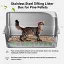 XXL All Stainless Steel Sifting Litter Box for Pine Pellets,Sifting Cat Litter Box with Lid,16''High Sides Metal Sifter Litter Pan System for Big Cats,Odor Control,Easy to Clean