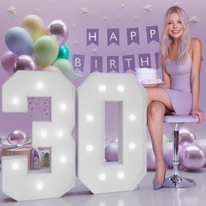 3FT Light Up Numbers 30, 30th Birthday Decorations for Women Men Her Him, Marquee Numbers 3 Feet Tall Light Up Sign for Birthday Party Anniversary Decorations